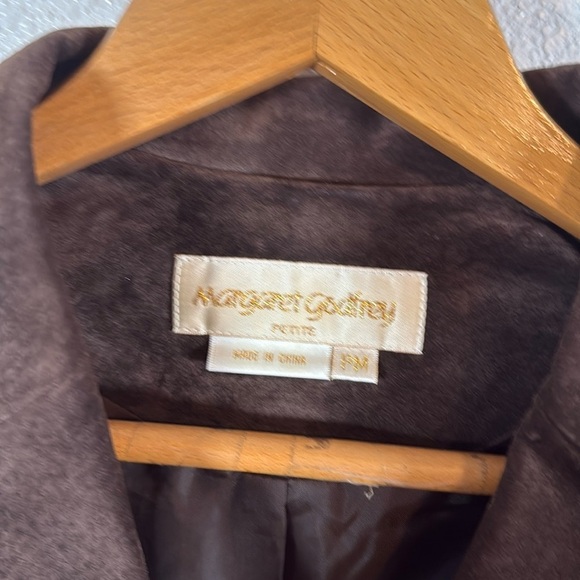 Margaret Godfrey Chocolate Brown Floral Embossed Leather Jacket Size Med Petite - Picture 2 of 7